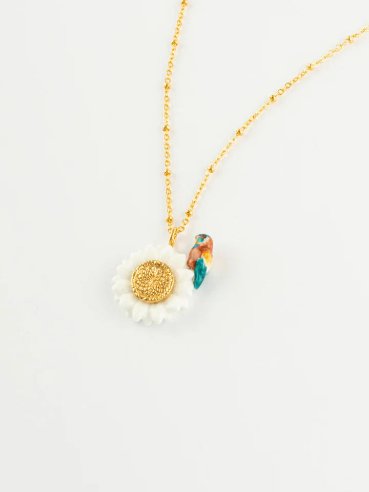 Big Daisy And Bee-Eater Bird Necklace