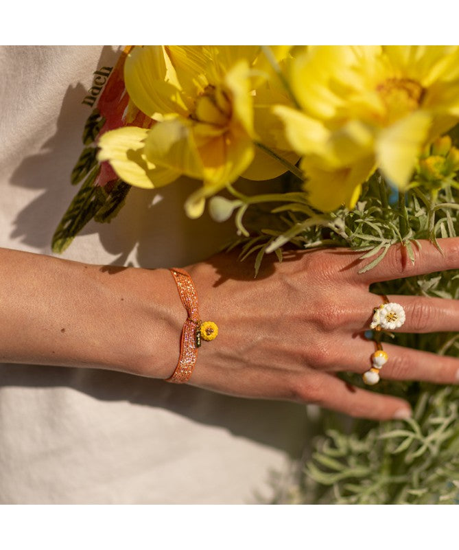 Orange Elastic Charm/Yellow Dandelion Bracelet