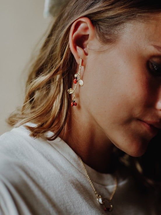 Ear Of Wheat Ladybug Earrings