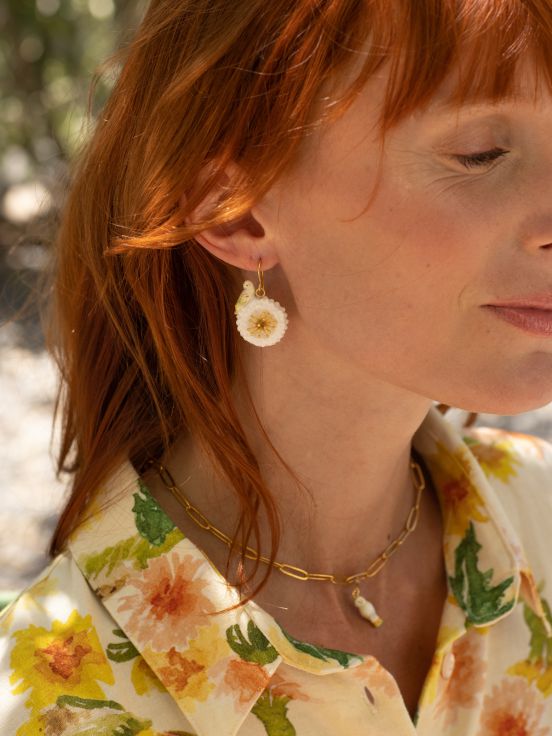 White Dandelion With Budgerigar Earrings