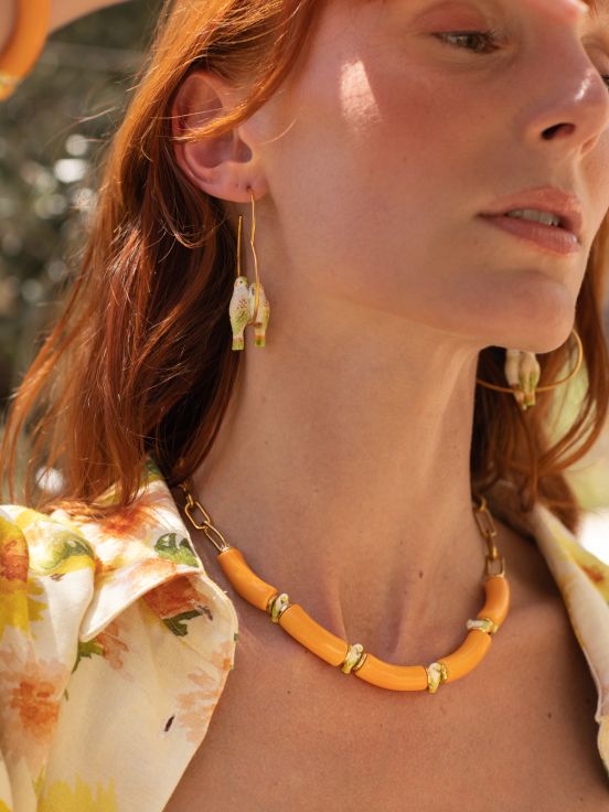 Budgerigars And Orange Beads Necklace