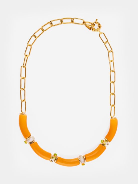 Budgerigars And Orange Beads Necklace