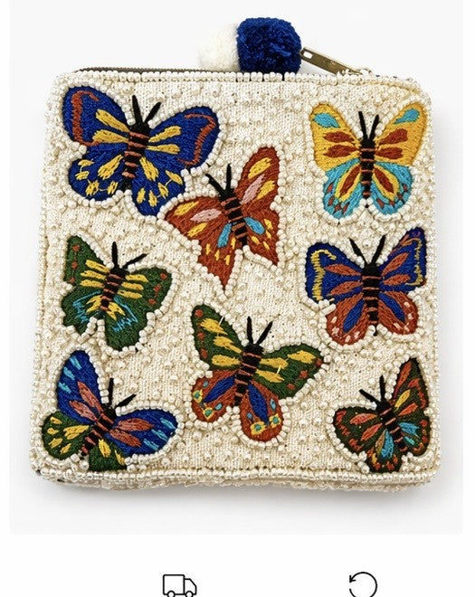 Multi Butterfly Beaded Pouch