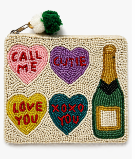 Multi Hearts W/Champagne Beaded Pouch