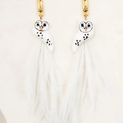 Owl with Feather Earrings