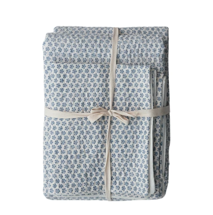 Coverlet Set | With 2 Shams | Cotton & Linen w Pattern