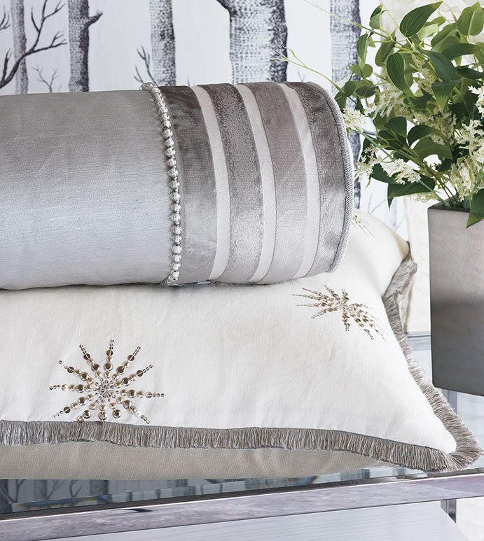 Esmi Silver With Brush Fringe Decorative Pillow