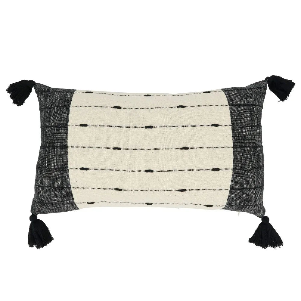 Striped Down Filled Black/White Decorative Pillow