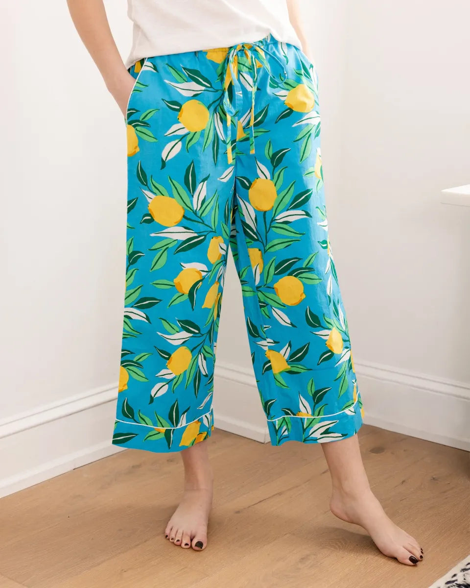 Cami Cropped Lemon Zest Turquoise Pants Set