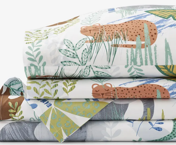 Jungle Classic Cool Organic Cotton Percale Bed Sheet Set - White Multi