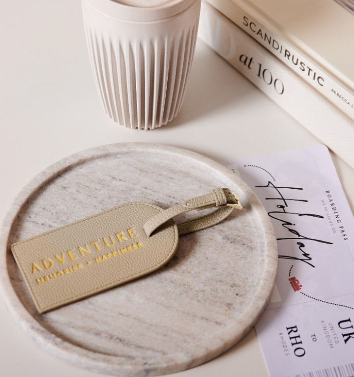 Luggage Tag Sentiment |  Adventure Memories Happiness | Light Taupe