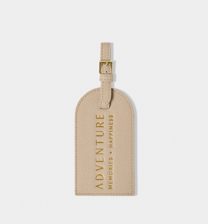 Luggage Tag Sentiment |  Adventure Memories Happiness | Light Taupe