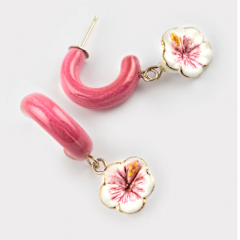 Earrings Hibiscus Pink Hoop - Aloha