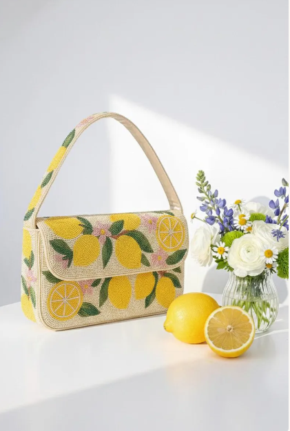 Lemon Flower Beaded Bag