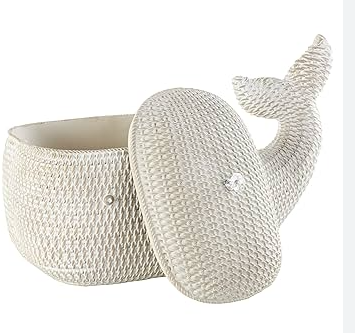 Storage Box Cream Resin Whale Woven Inspired