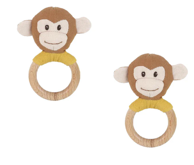 Linen Monkey Wood Rattle