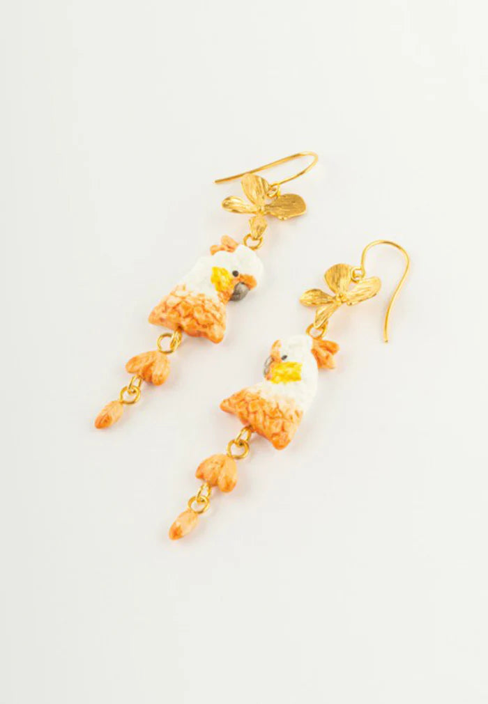 Flowers And Cockatoo Earrings