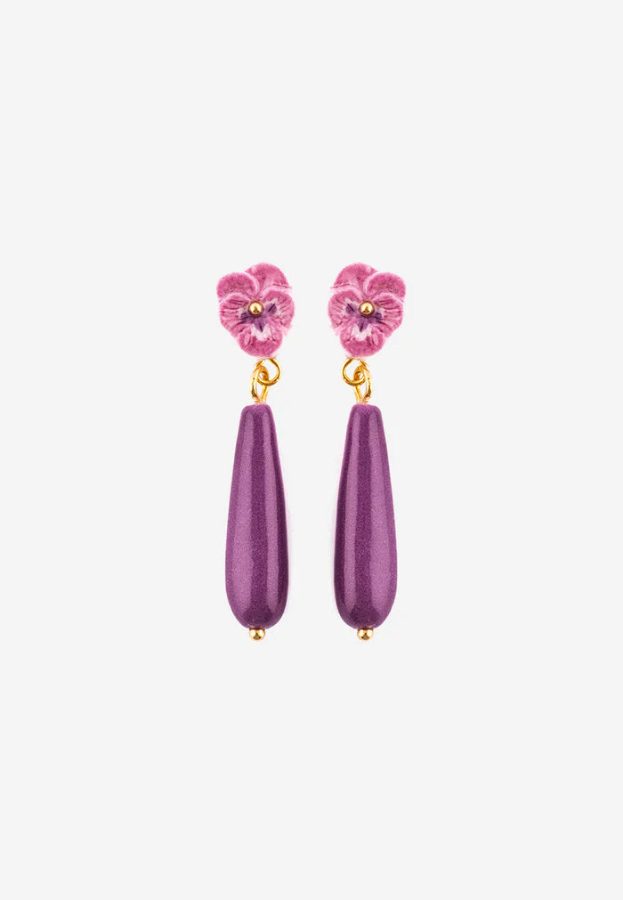 Figs And Flowers Pansy Drop Earrings