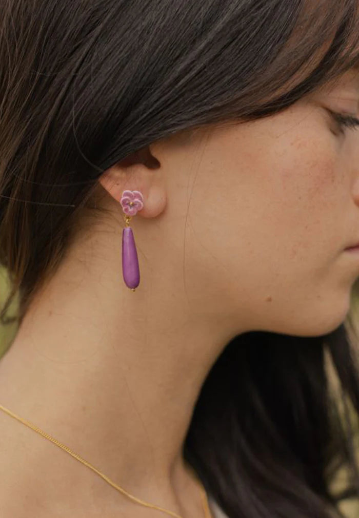 Figs And Flowers Pansy Drop Earrings
