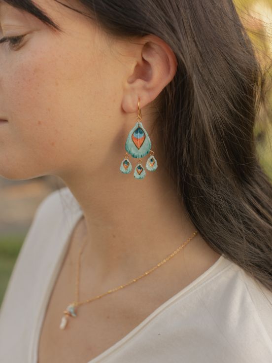 Harvest Time Peacock Feather Earrings