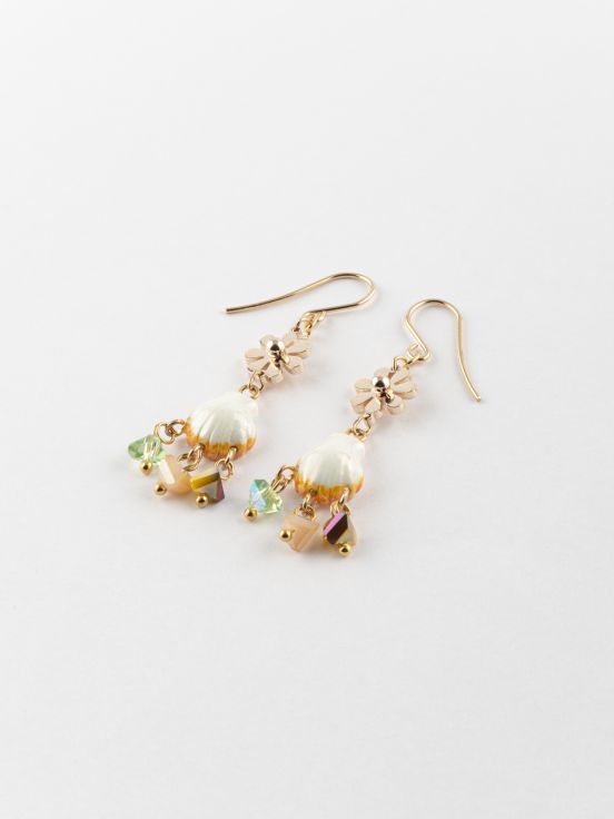 White Shell With Multicolor Beads Earrings
