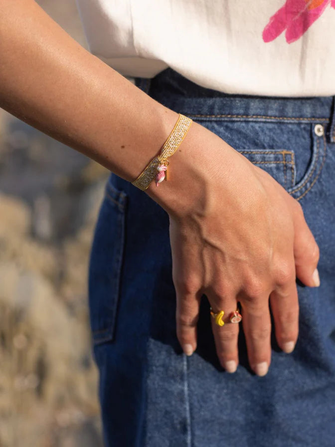Gold Elastic Charm/Pink Cockatoo Bracelet