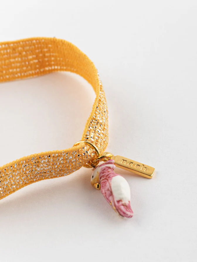 Gold Elastic Charm/Pink Cockatoo Bracelet
