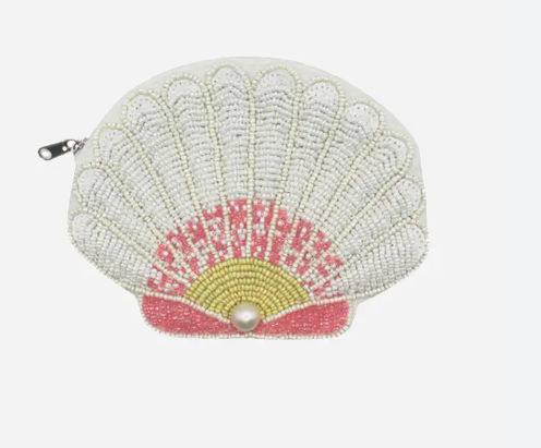White Beaded Shell Pouch