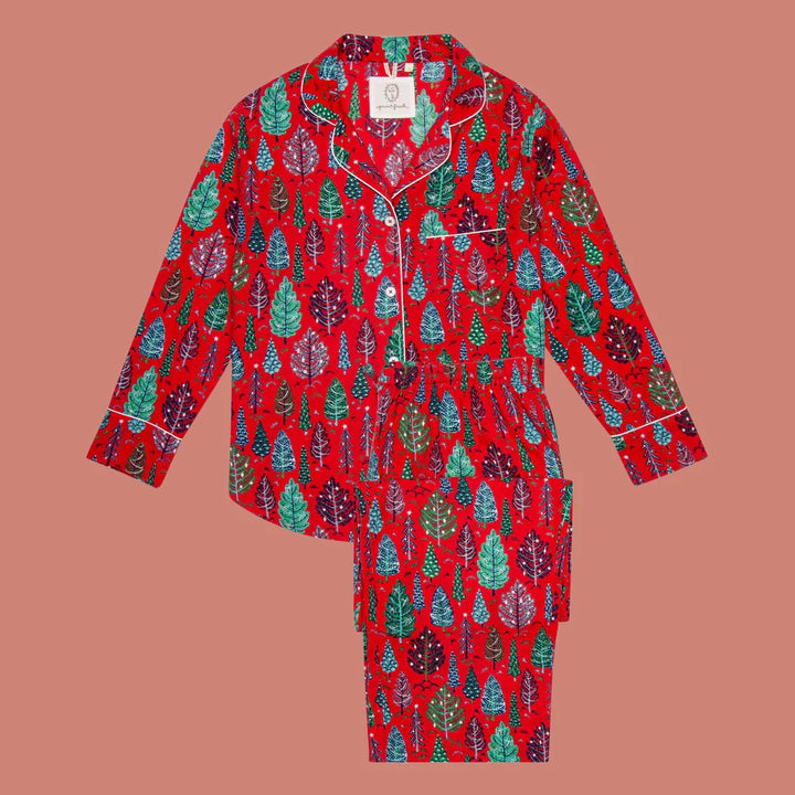 Twinkling Trees Flannel Ruby Long Sleep Set