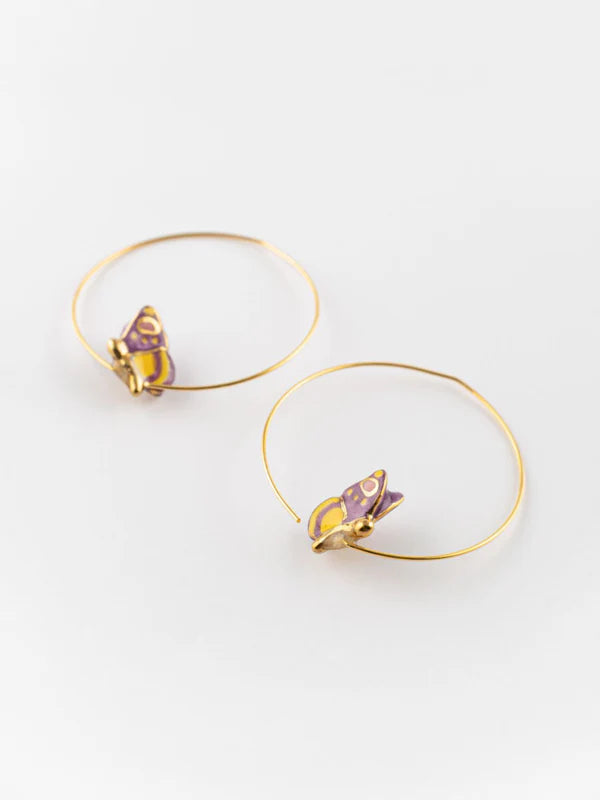 Figs And Flowers Butterfly On A Ring Earrings