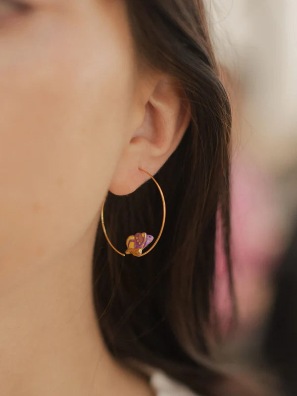 Figs And Flowers Butterfly On A Ring Earrings