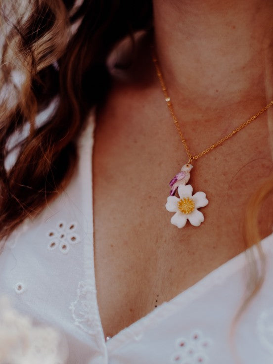 Parrot Purple & Flower Necklace