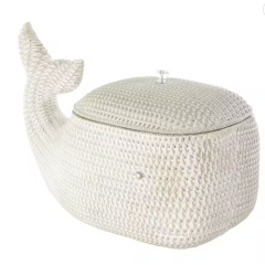Storage Box Cream Resin Whale Woven Inspired