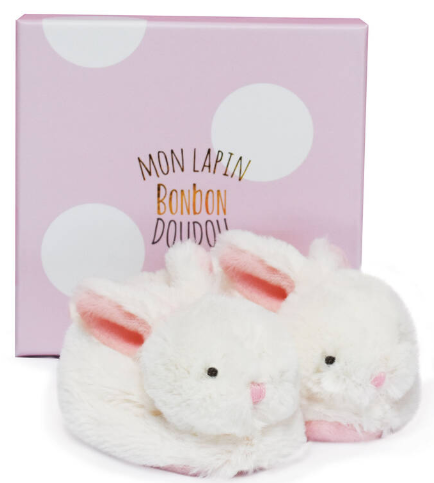 Doudou Classic Baby: Pink Bunny Booties with Rattle
