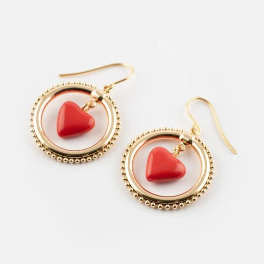 Red Heart Circle Earrings