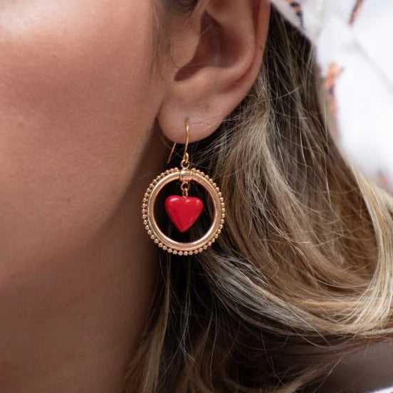 Red Heart Circle Earrings