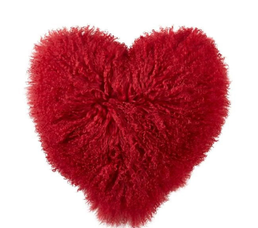 Pillow Mongolian Lamb Fur Heart | Poly Filled