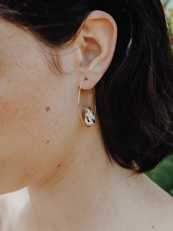 Hoop Cat Black, White & Brown sitting Earrings