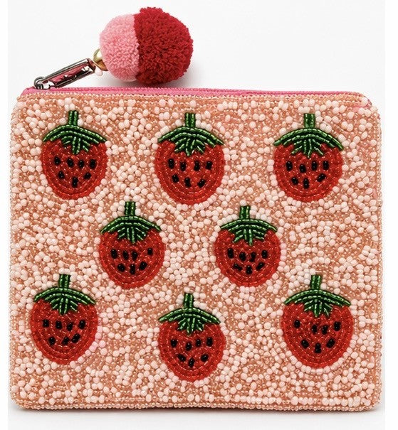 Strawberries Beaded Pouch
