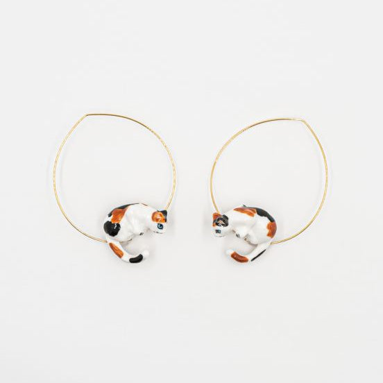 Maxi Black, White & Brown Cat Head Earrings