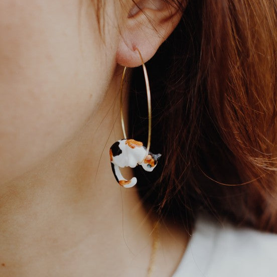 Maxi Black, White & Brown Cat Head Earrings