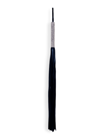 Tyche - Black Vegan Leather Whip with Crystal Handle
