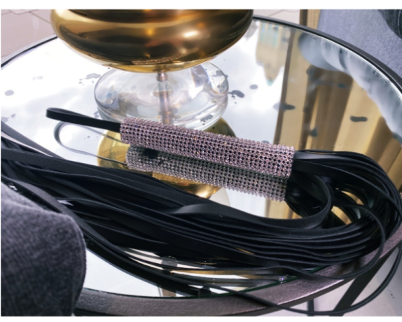 Tyche - Black Vegan Leather Whip with Crystal Handle