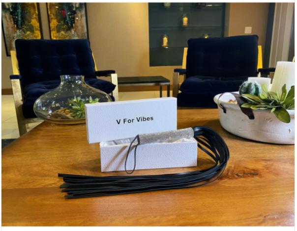 Tyche - Black Vegan Leather Whip with Crystal Handle