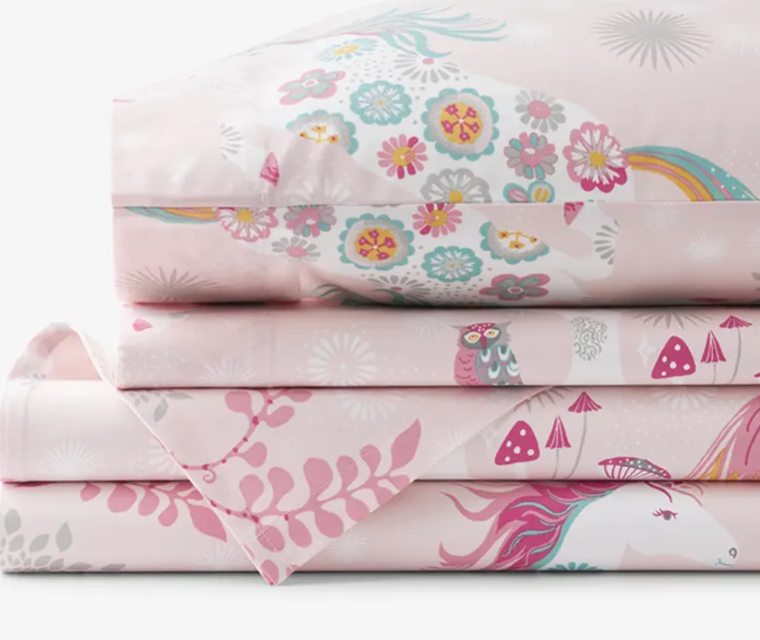 Fancy Unicorns Classic Cool Organic Cotton Percale Bed Sheet Set - Pink Multi