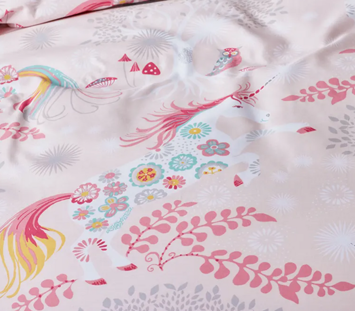Fancy Unicorns Classic Cool Organic Cotton Percale Bed Sheet Set - Pink Multi