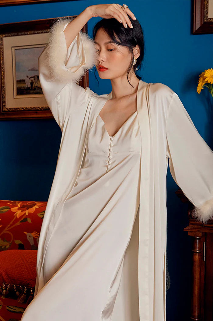 Romantic Slip and Robe White Ivory