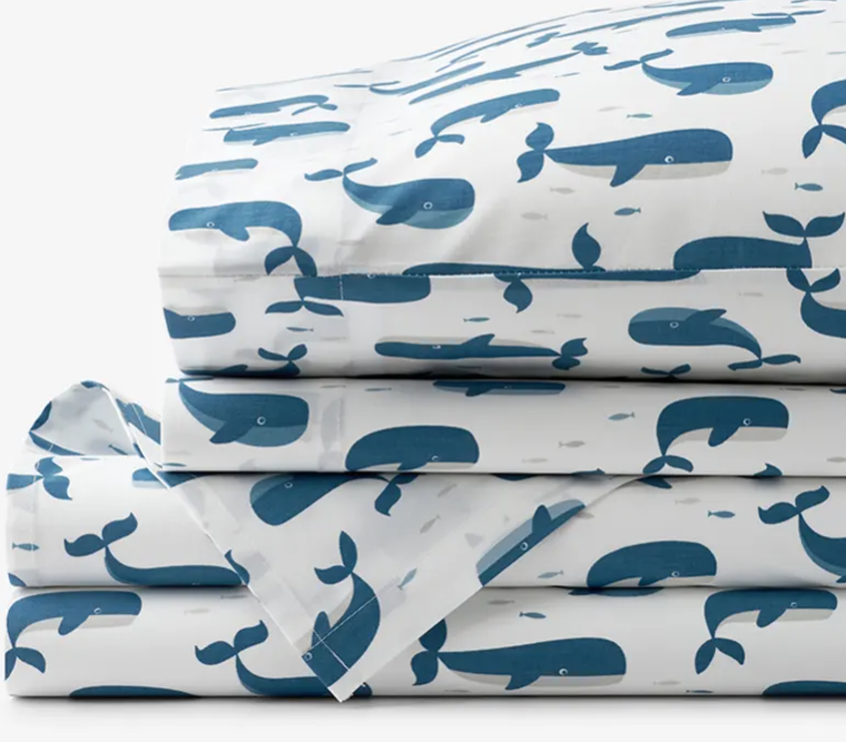 Whale School Classic Cool Organic Cotton Percale Sheet Set