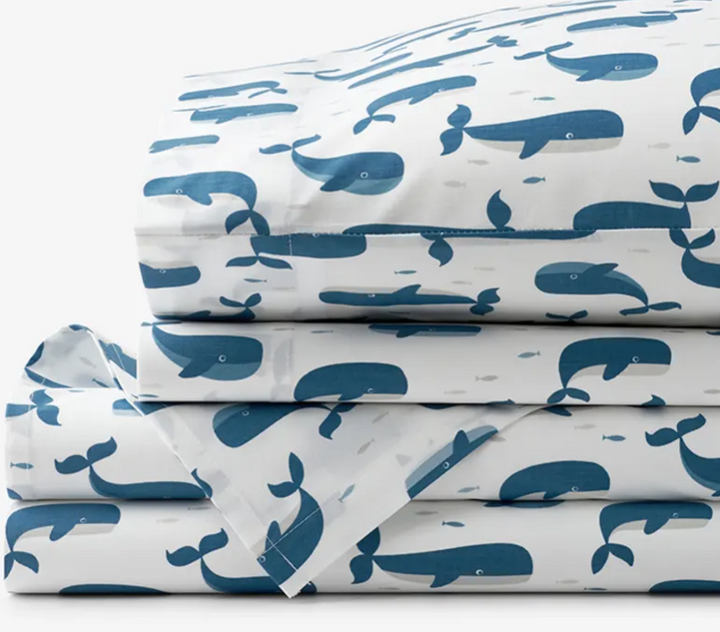 Whale School Classic Cool Organic Cotton Percale Sheet Set