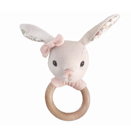 Linen Bunny Wood Rattle